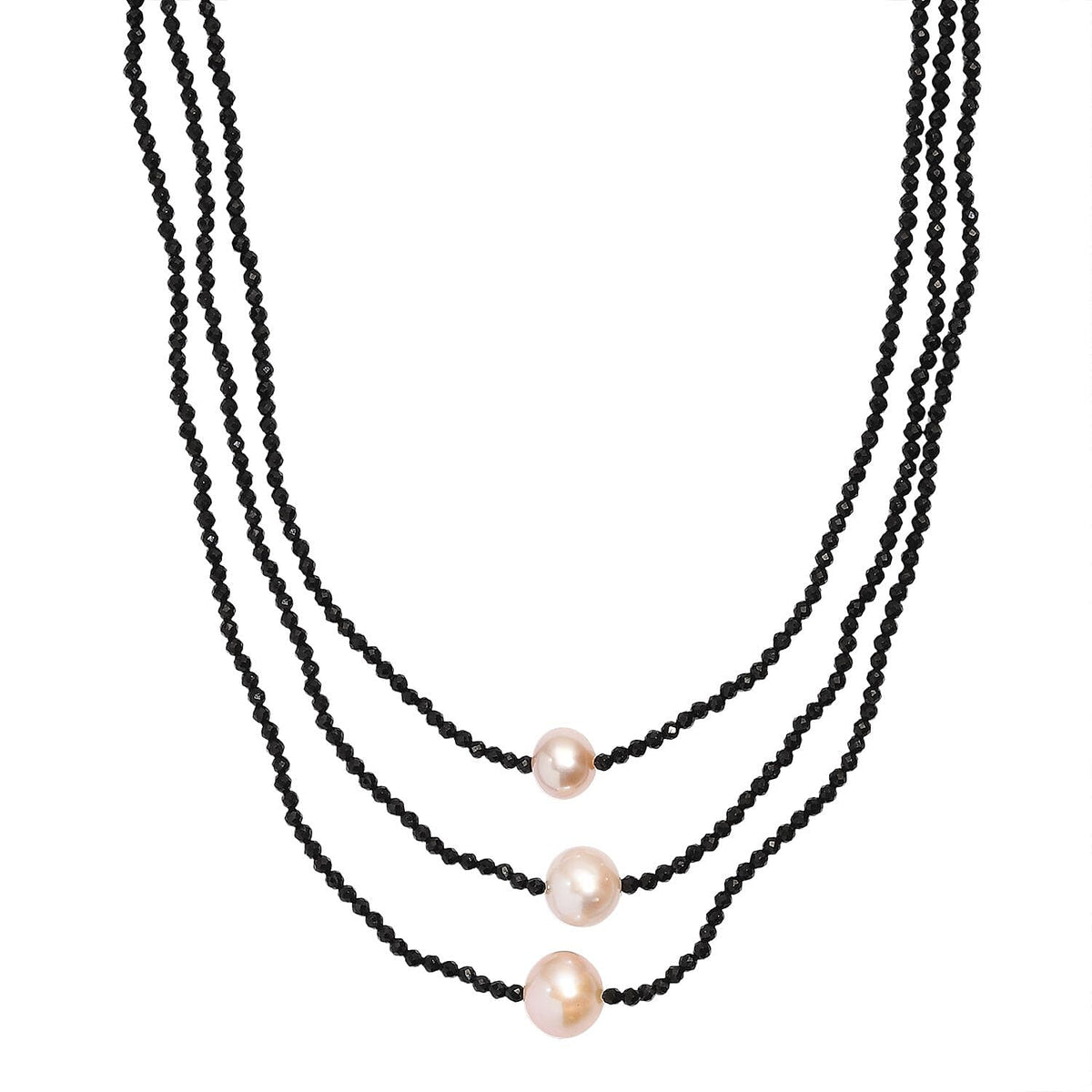 Boutique Collection - Natural Black Spinel &amp; Fresh Water Pearl Triple Strand Necklace (Size 18 - 2) 69.00 Ct. 8320379 0
