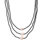 Boutique Collection - Natural Black Spinel & Fresh Water Pearl Triple Strand Necklace (Size 18 - 2) 69.00 Ct.
