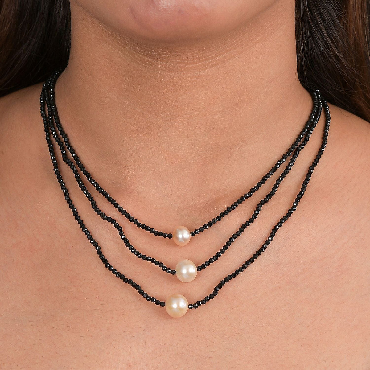 Boutique Collection - Natural Black Spinel &amp; Fresh Water Pearl Triple Strand Necklace (Size 18 - 2) 69.00 Ct. 8320379 2
