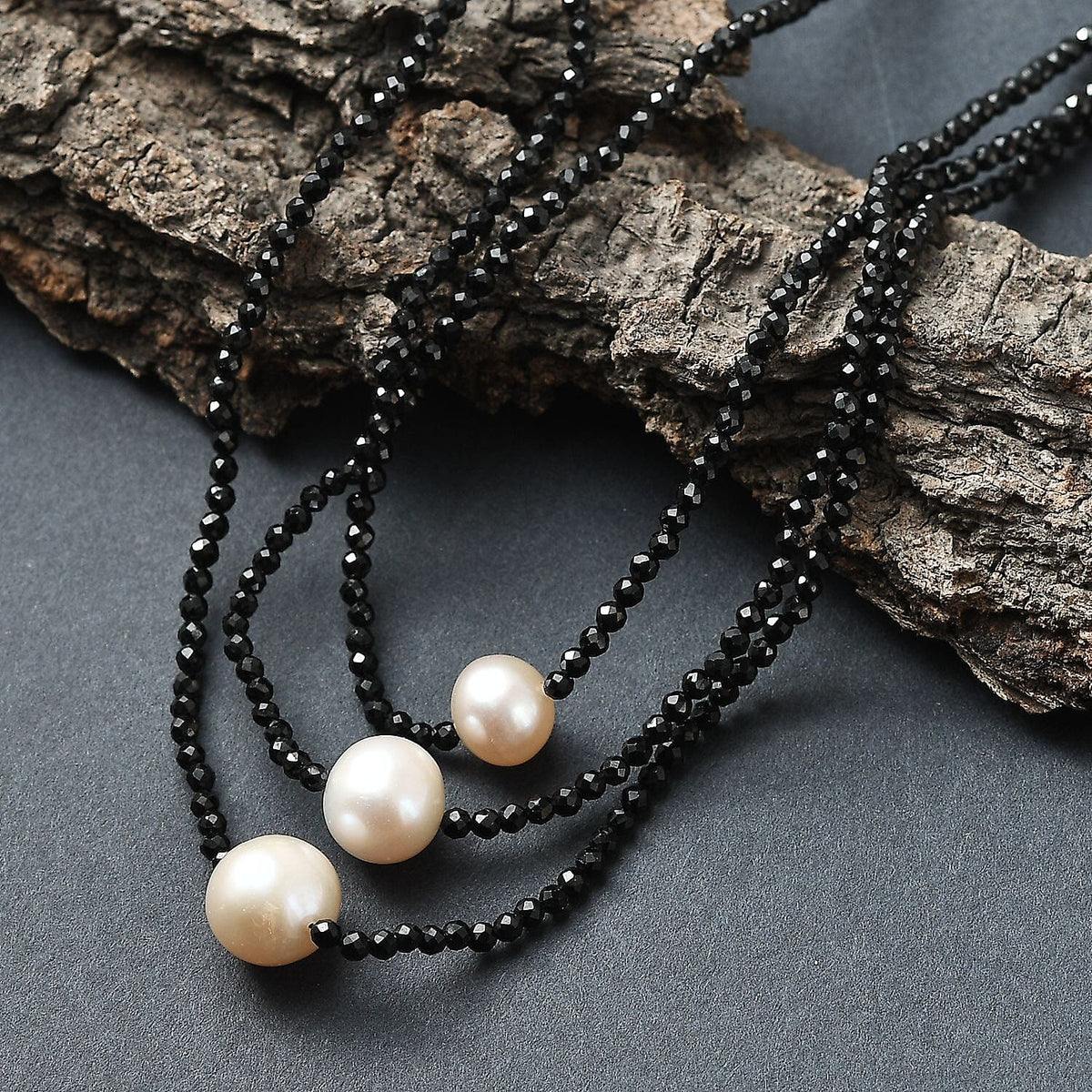 Boutique Collection - Natural Black Spinel &amp; Fresh Water Pearl Triple Strand Necklace (Size 18 - 2) 69.00 Ct. 8320379 3