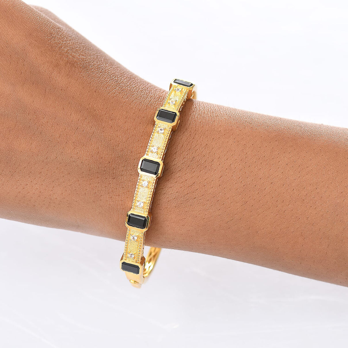 EverTrue Black Spinel &amp; White Zircon Full Bangle (Size 7.5) in Yellow Gold Tone 7.72 Ct. 8271473 3