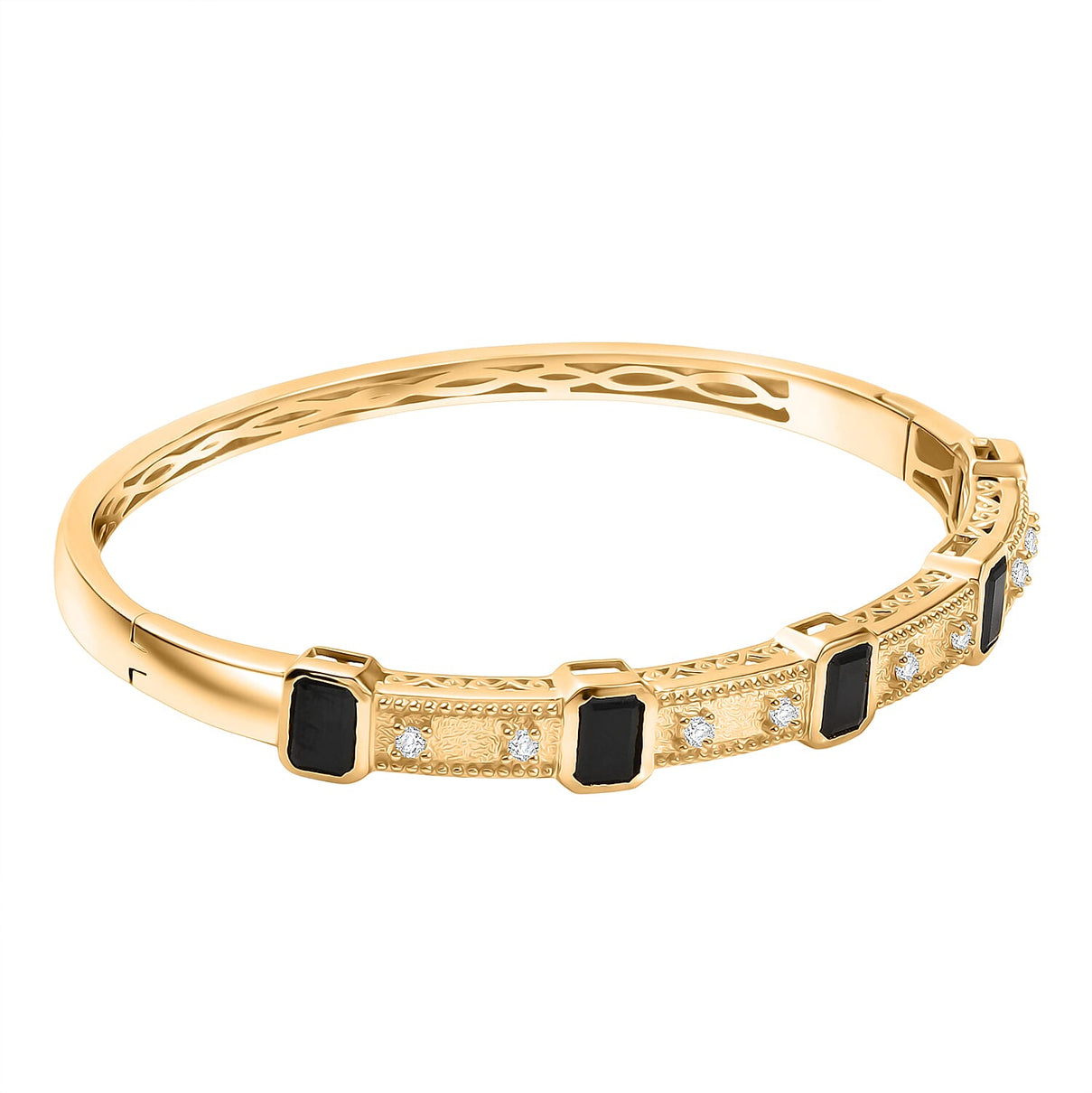 EverTrue Black Spinel &amp; White Zircon Full Bangle (Size 7.5) in Yellow Gold Tone 7.72 Ct. 8271473 4