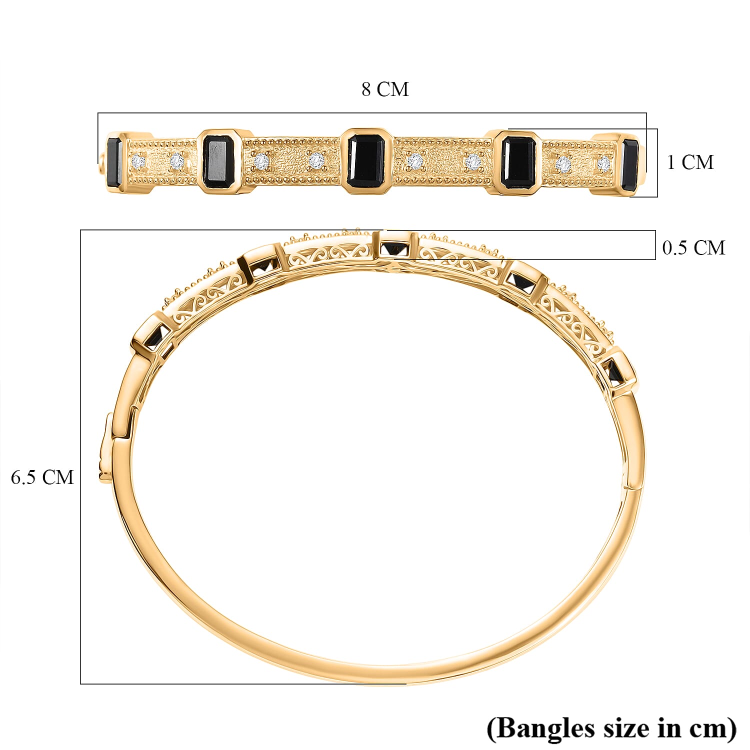 EverTrue Black Spinel &amp; White Zircon Full Bangle (Size 7.5) in Yellow Gold Tone 7.72 Ct. 8271473 6