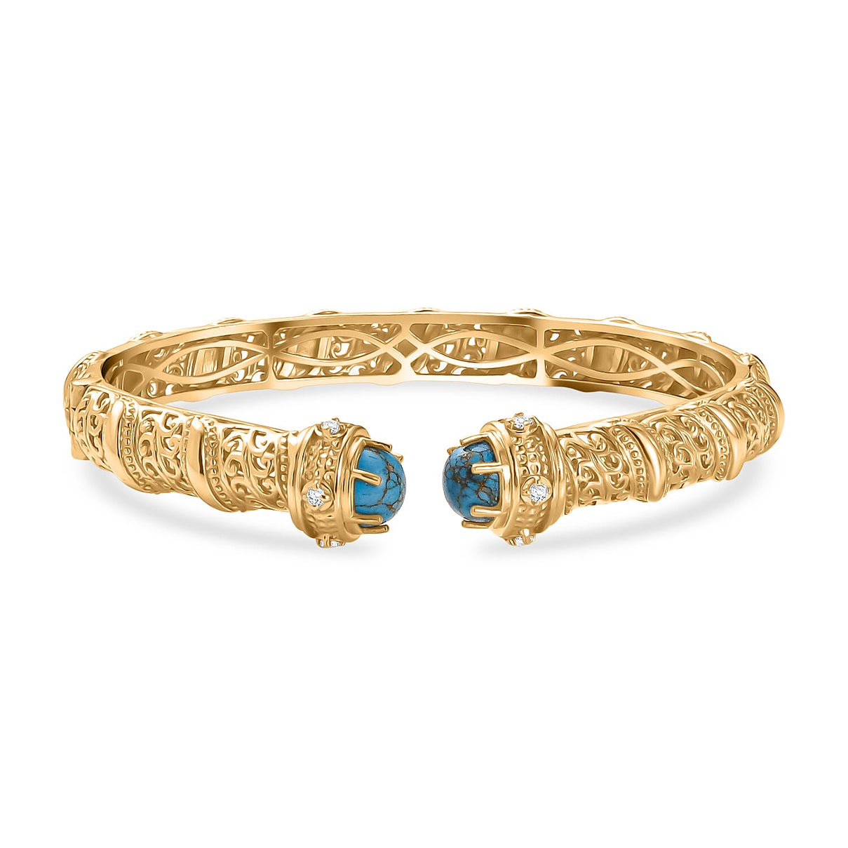 EverTrue Blue Turquoise, Blue Zircon Cuff Bangle (Size - 7.5) in Yellow Gold Plated 4.71 Ct. 8246070 0