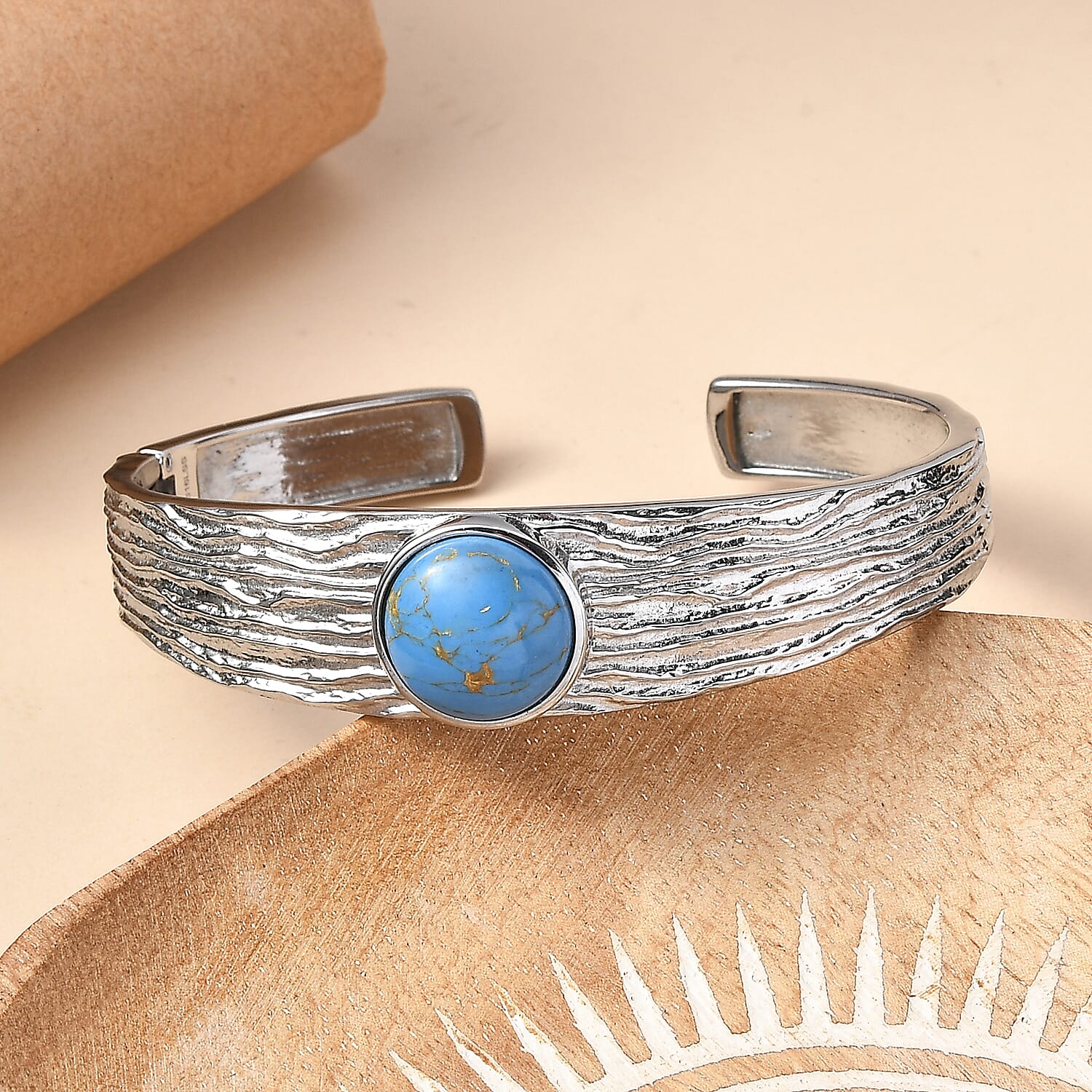 Blue Turquoise Cuff Bangle (Size - 7.5) 9.58 Ct. 8479504 3