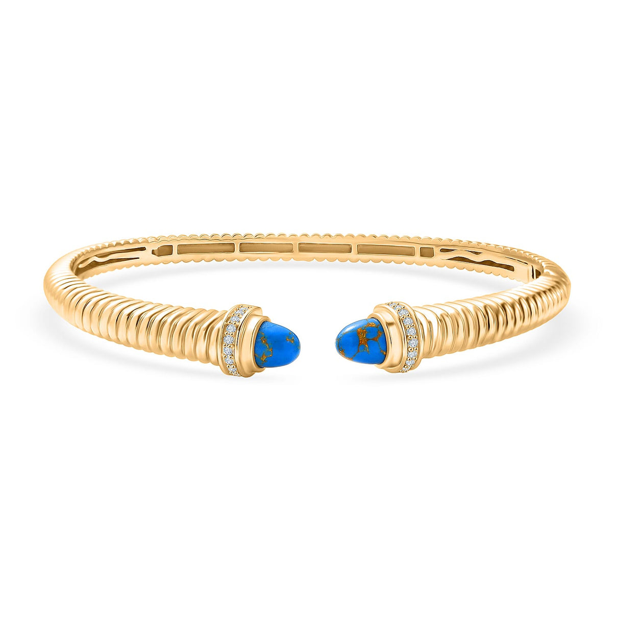 EverTrue Blue Turquoise &amp; White Cubic Zirconia Cuff Bangle (Size-7.5) in Yellow Gold Tone 3.61 Ct. 8296280 0