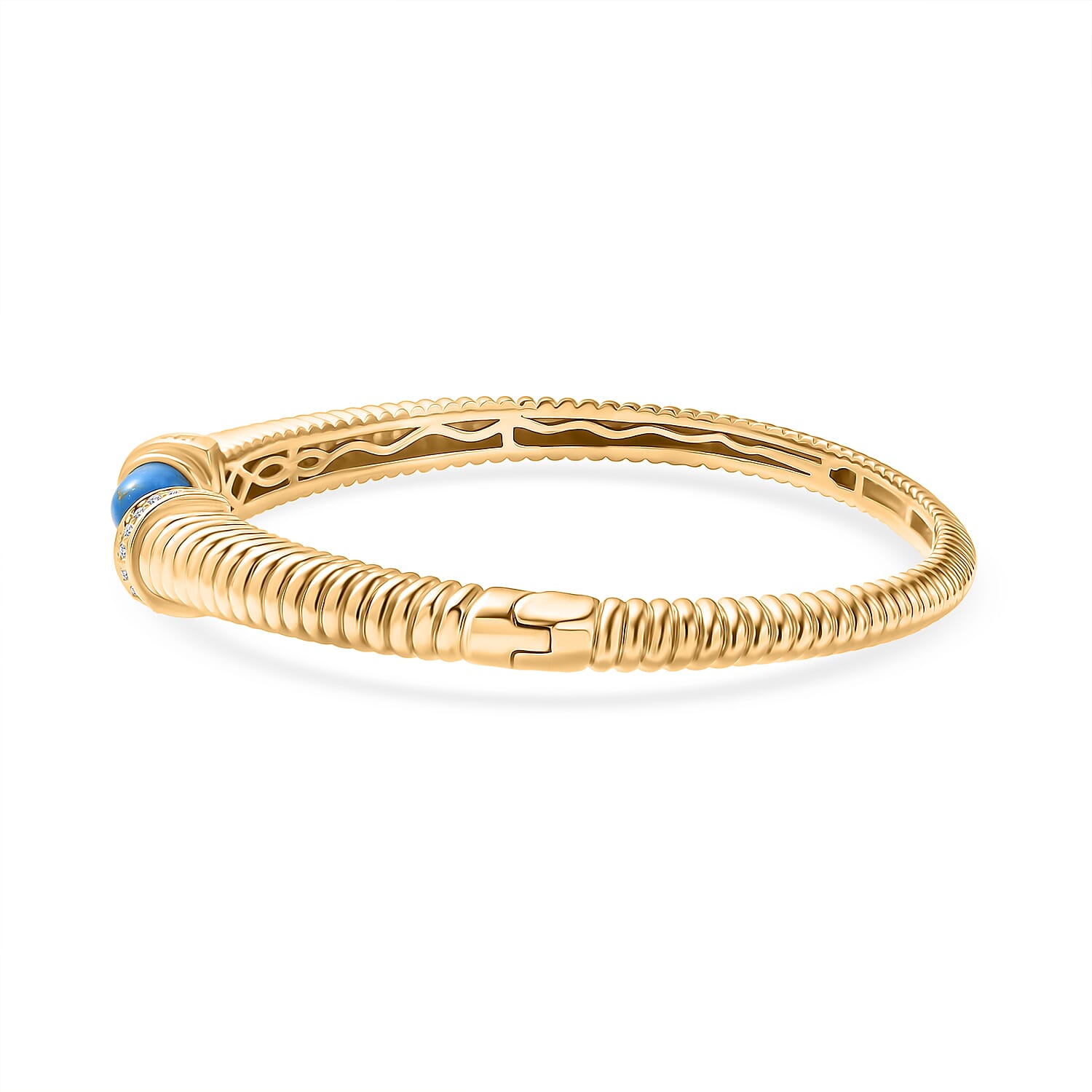 EverTrue Blue Turquoise &amp; White Cubic Zirconia Cuff Bangle (Size-7.5) in Yellow Gold Tone 3.61 Ct. 8296280 4