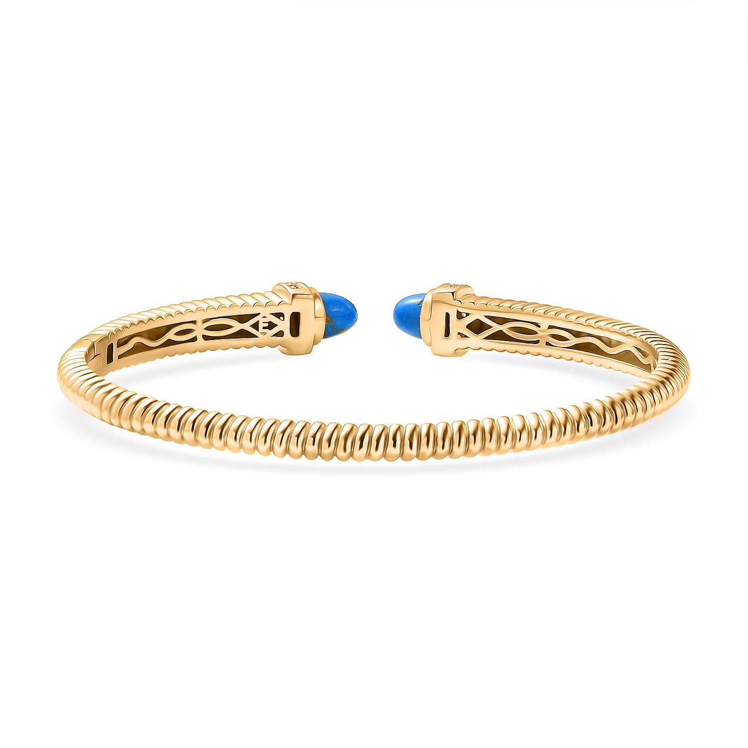 EverTrue Blue Turquoise &amp; White Cubic Zirconia Cuff Bangle (Size-7.5) in Yellow Gold Tone 3.61 Ct. 8296280 5