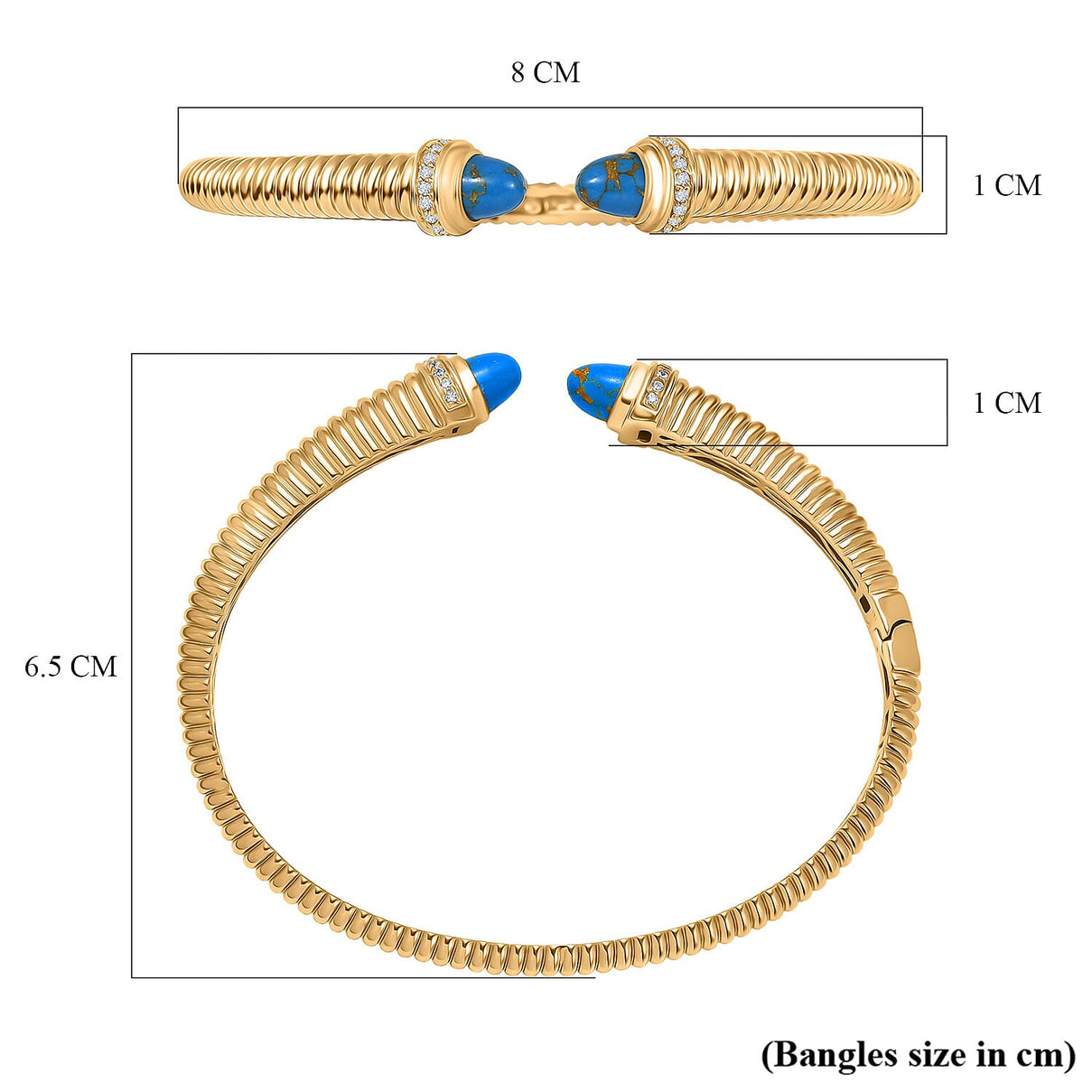 EverTrue Blue Turquoise &amp; White Cubic Zirconia Cuff Bangle (Size-7.5) in Yellow Gold Tone 3.61 Ct. 8296280 6
