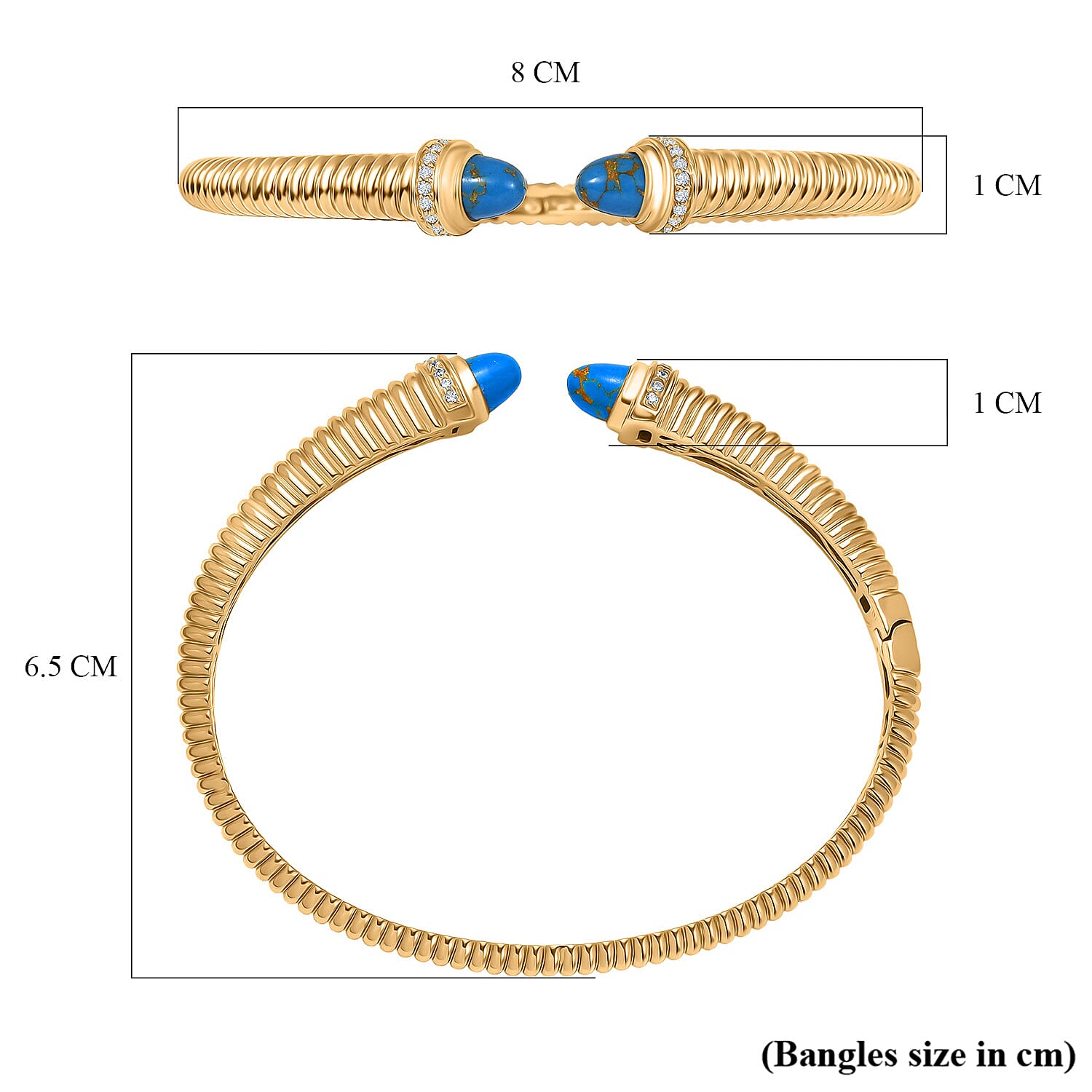 EverTrue Blue Turquoise &amp; White Cubic Zirconia Cuff Bangle (Size-7.5) in Yellow Gold Tone 3.61 Ct. 8296280 6