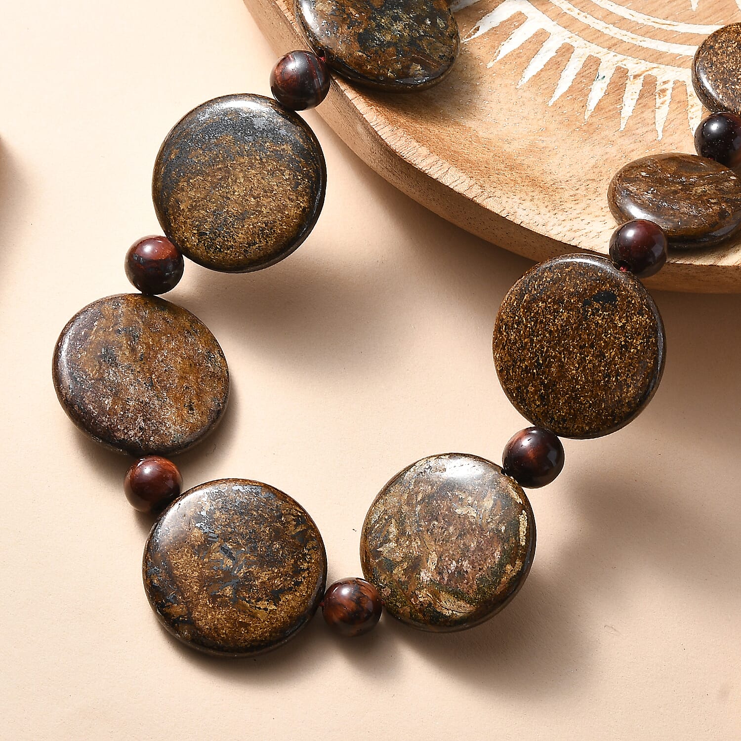 EverTrue Brownzite Jasper &amp; Red Tiger Eye Necklace (Size 20) in Platinum Overlay 485.00 Ct. 8287690 2