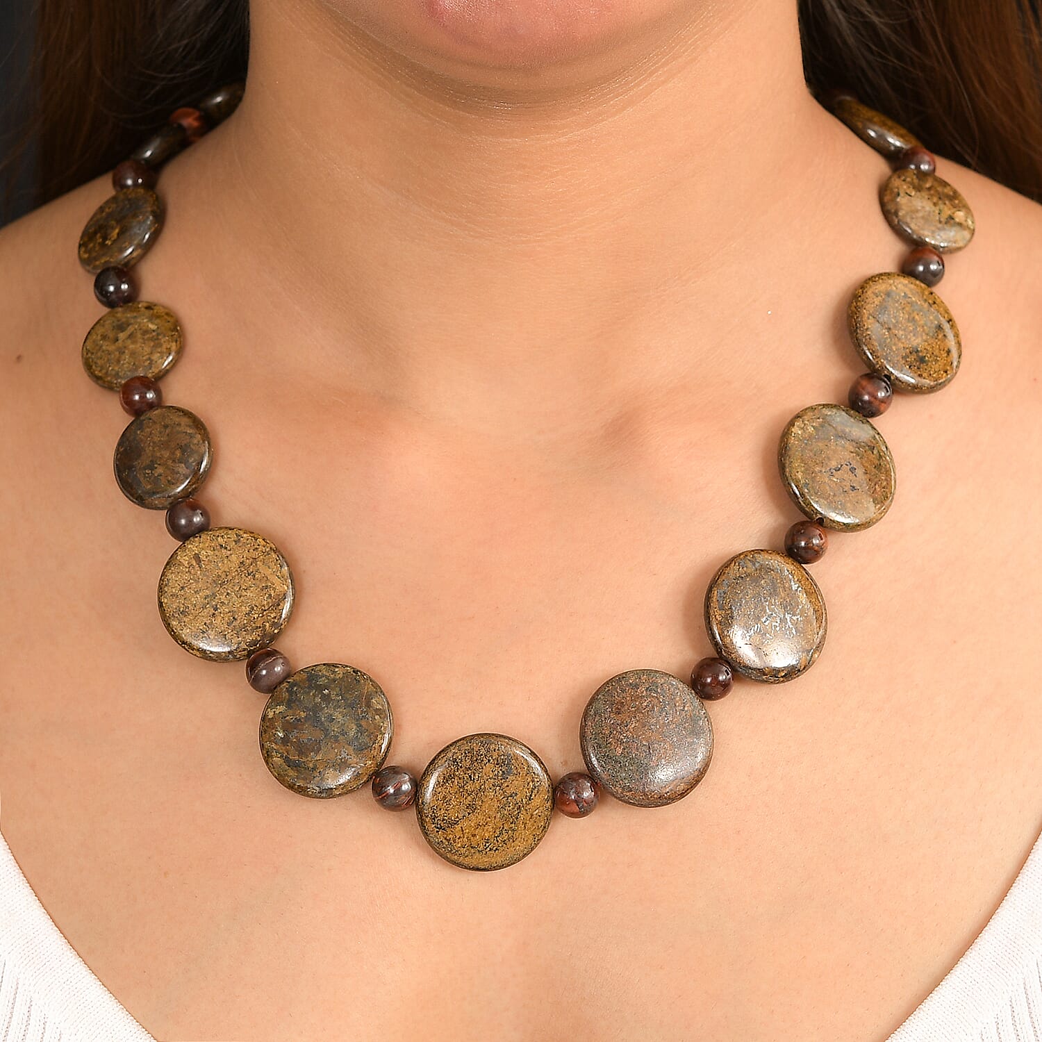 EverTrue Brownzite Jasper &amp; Red Tiger Eye Necklace (Size 20) in Platinum Overlay 485.00 Ct. 8287690 3