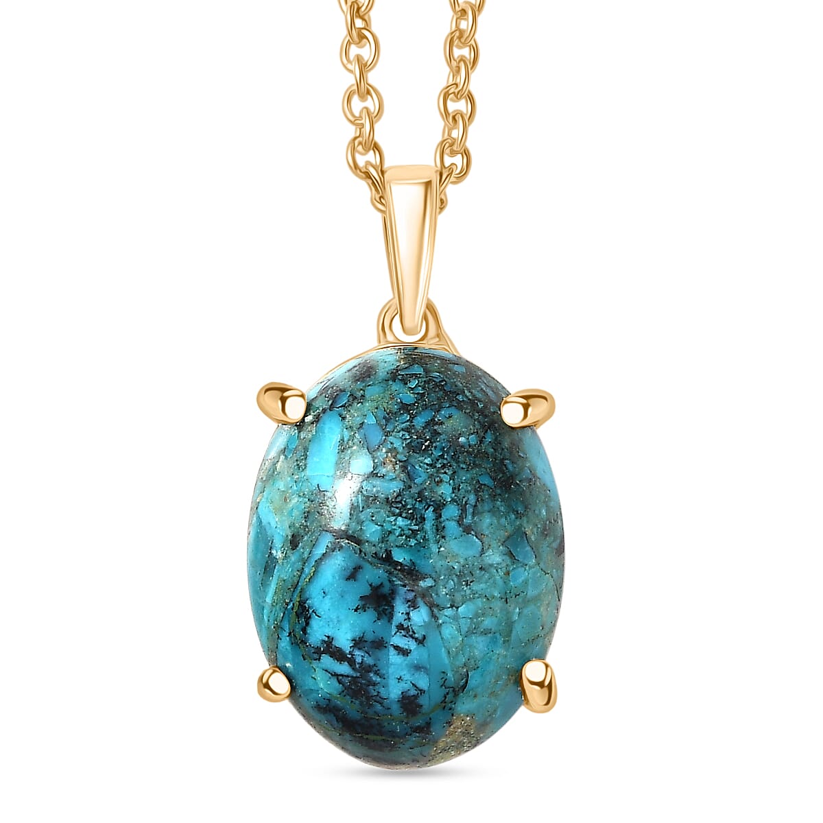 EverTrue Chrysocolla Oval Cut Solitaire Pendant with Chain (Size 20)  9.82 Ct. 4441280 0
