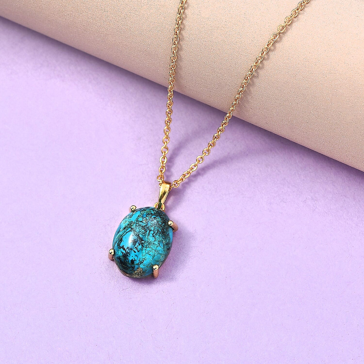EverTrue Chrysocolla Oval Cut Solitaire Pendant with Chain (Size 20)  9.82 Ct. 4441280 2