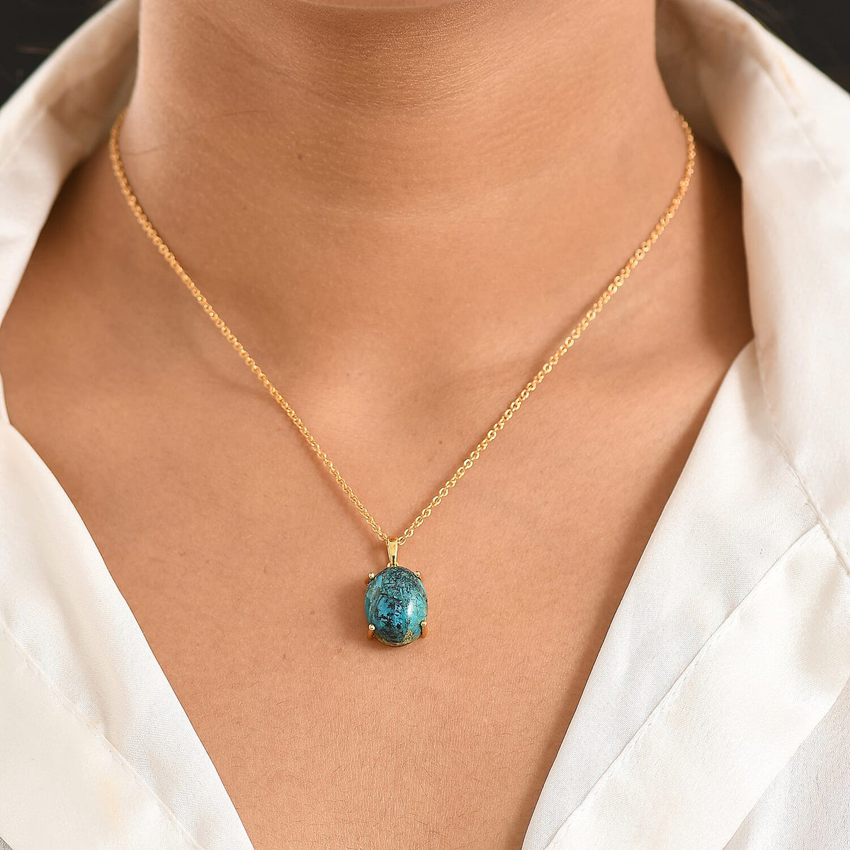 EverTrue Chrysocolla Oval Cut Solitaire Pendant with Chain (Size 20)  9.82 Ct. 4441280 3