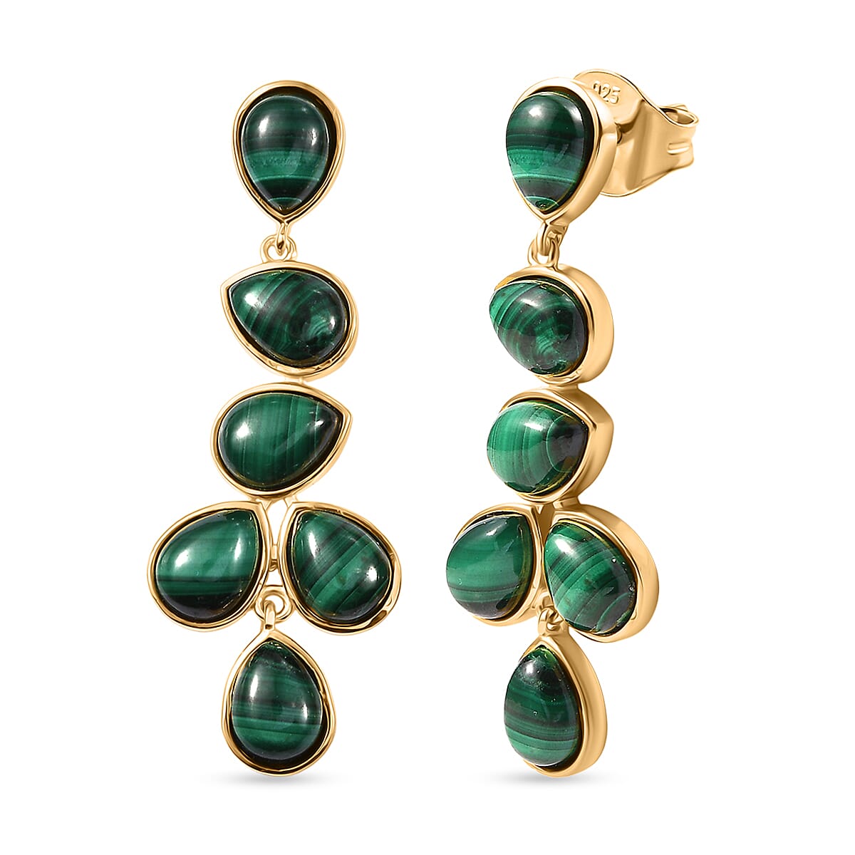 Designer Inspired - Malachite Drop Earrings with Push Back in Yellow Gold Plated 27.13 Ct. 8239054 0