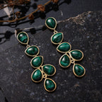 Designer Inspired - Malachite Drop Earrings with Push Back in Yellow Gold Plated 27.13 Ct.