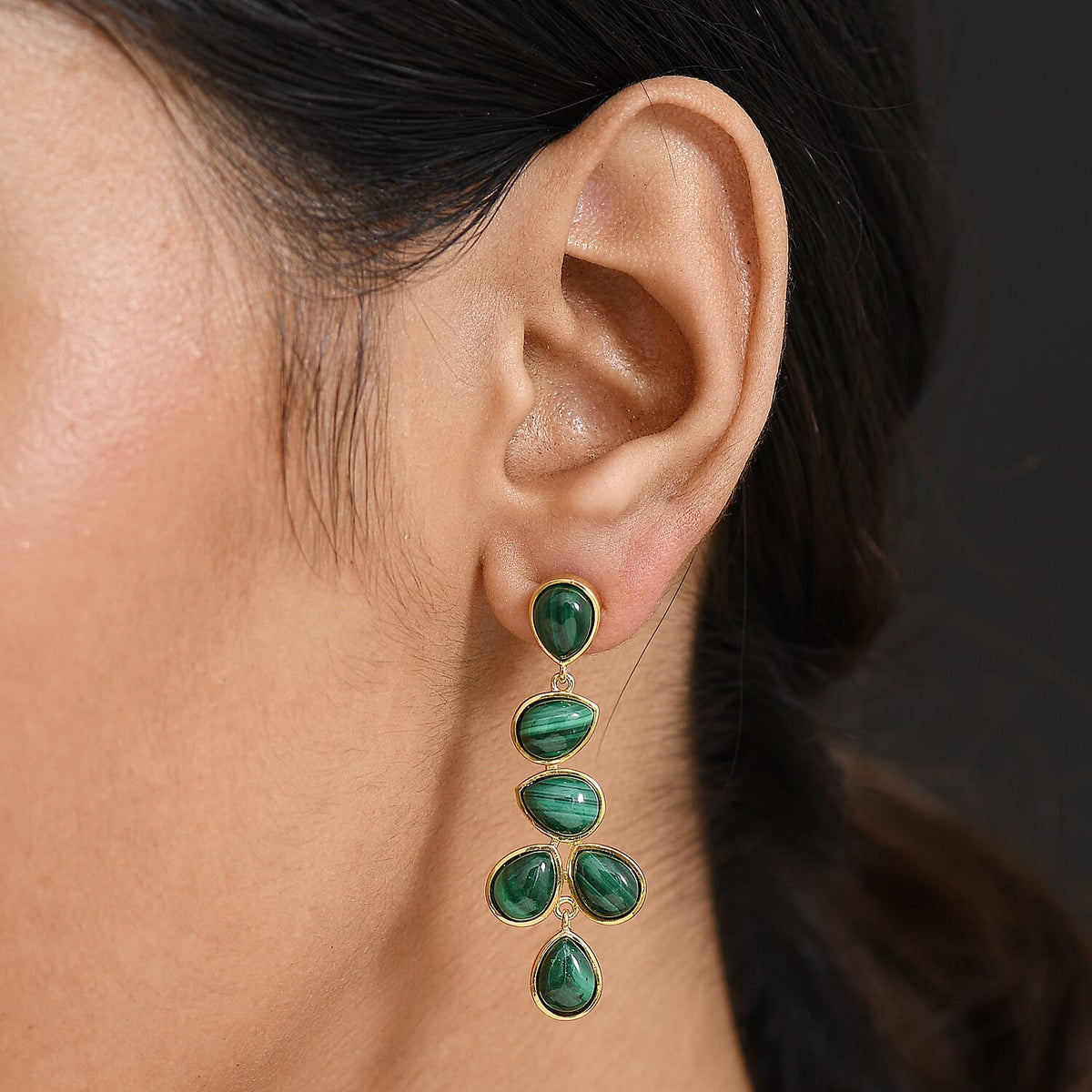 Designer Inspired - Malachite Drop Earrings with Push Back in Yellow Gold Plated 27.13 Ct. 8239054 2