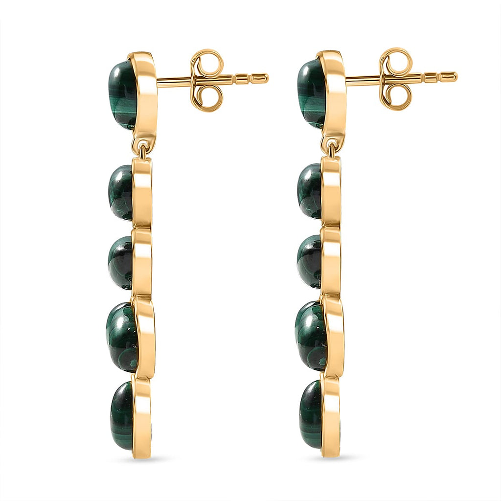 Designer Inspired - Malachite Drop Earrings with Push Back in Yellow Gold Plated 27.13 Ct.