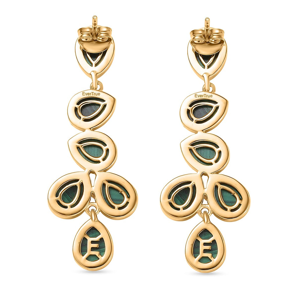 Designer Inspired - Malachite Drop Earrings with Push Back in Yellow Gold Plated 27.13 Ct.