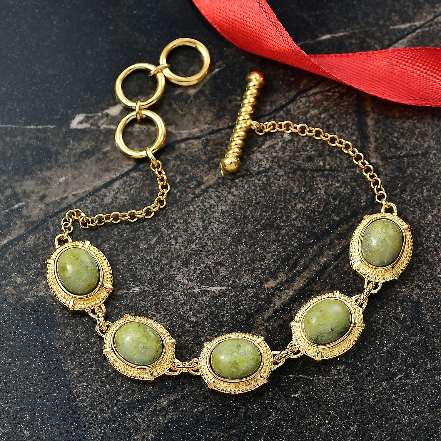EverTrue Connemara Marble Cluster Bracelet (Size 7.5) with Toggle Lock in Yellow Gold Plated 14.55 Ct. 8272342 2