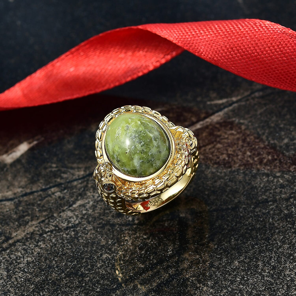 EverTrue Connemara Marble &amp; Green Sapphire Living Creature Ring in Yellow Gold Plated 9.79 Ct. 8296437 2