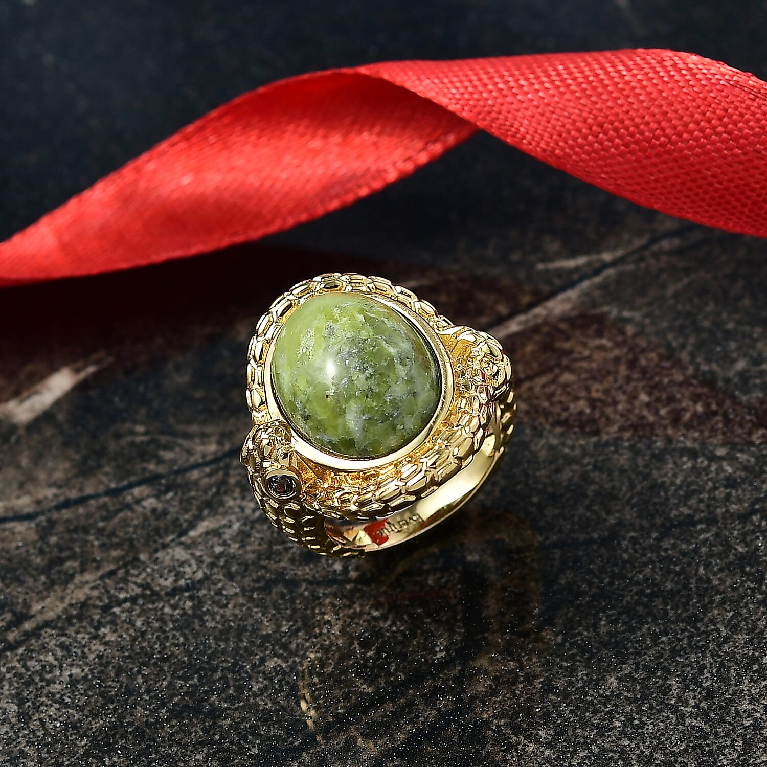 EverTrue Connemara Marble &amp; Green Sapphire Living Creature Ring in Yellow Gold Plated 9.79 Ct. 8296437 2