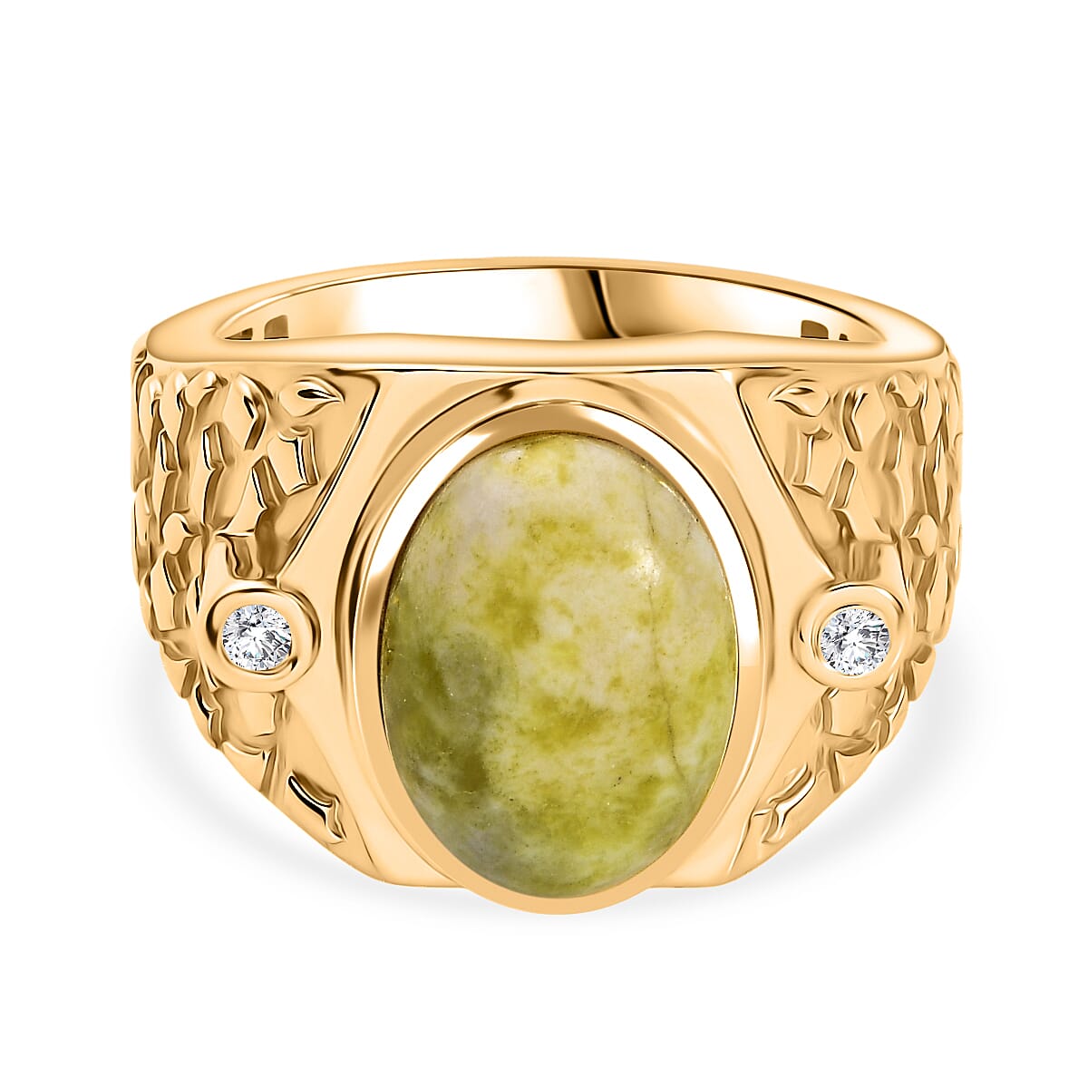 EverTrue Connemara Marble &amp; White Zircon Mens Ring in Yellow Gold Tone 8.90 Ct. 8296420 0