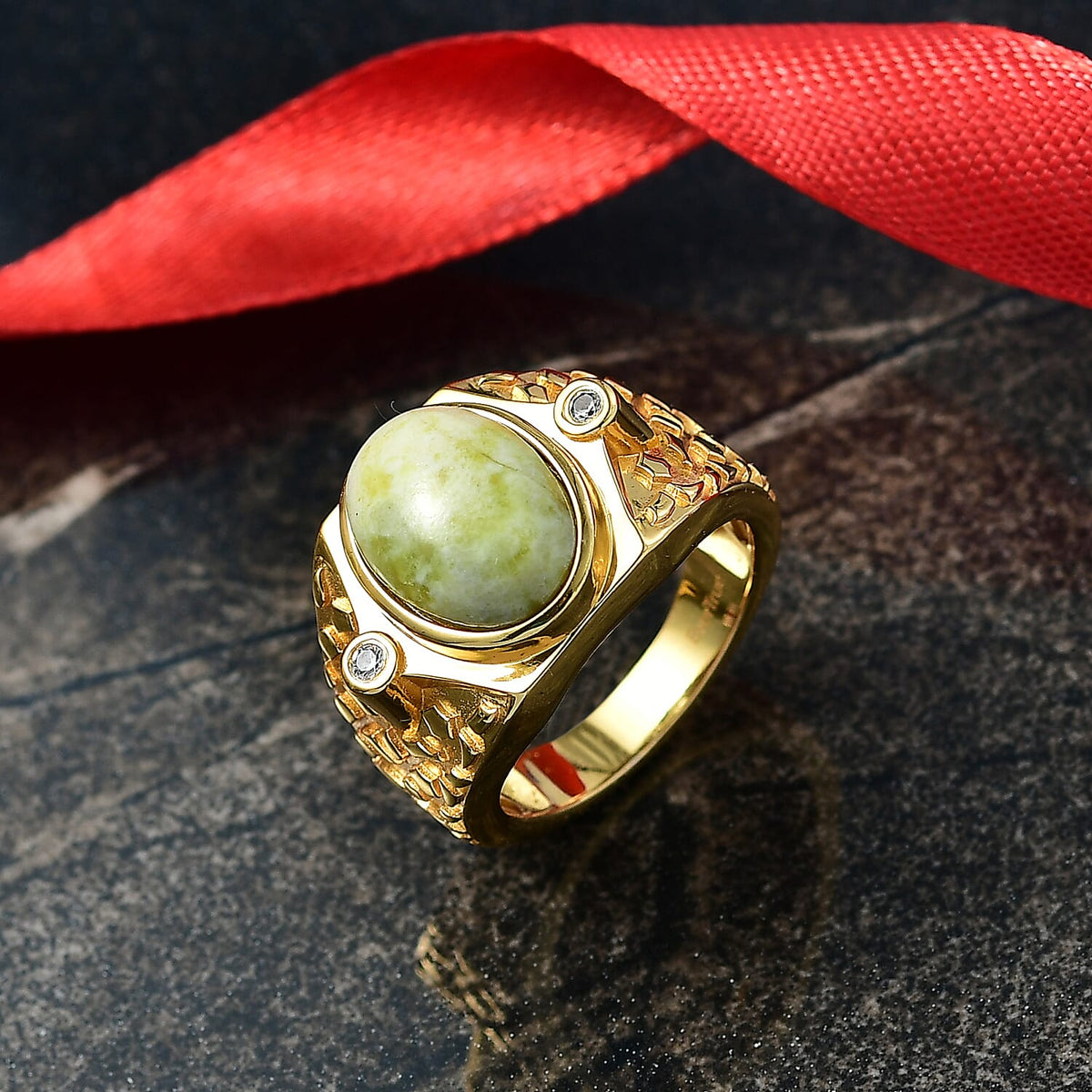 EverTrue Connemara Marble &amp; White Zircon Mens Ring in Yellow Gold Tone 8.90 Ct. 8296420 2