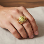 EverTrue Connemara Marble & White Zircon Mens Ring in Yellow Gold Tone 8.90 Ct.