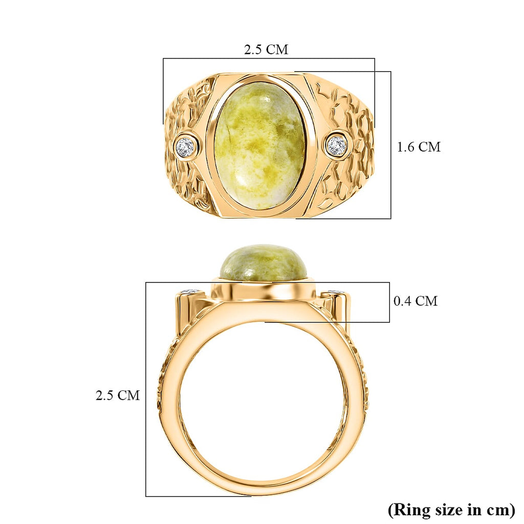 EverTrue Connemara Marble & White Zircon Mens Ring in Yellow Gold Tone 8.90 Ct.