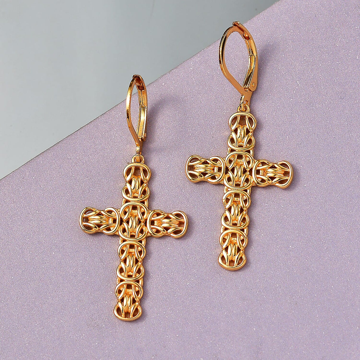 EverTrue Bronzella Collection - Byzantine Link Cross Earring with Lever Back in 18K Gold Plating 8502647 3
