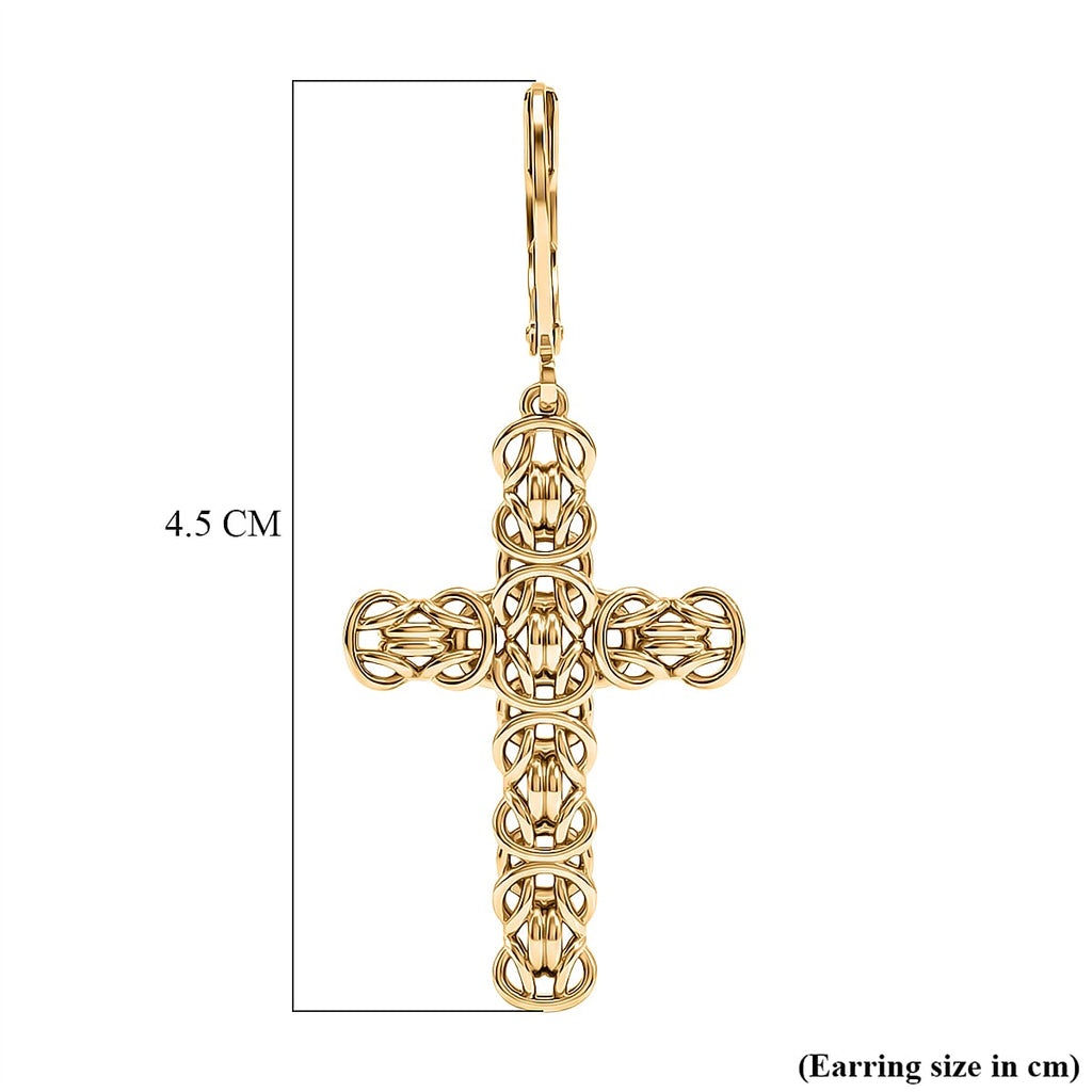 Bronzella Collection - EverTrue Byzantine Link Cross Earring with Lever Back in 18K Gold Plating