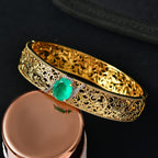 Close Out Deal- EverTrue Emeraldine Triplet Quartz Bangle (Size - 7.5) in Yellow Gold Tone 5.00 Ct.