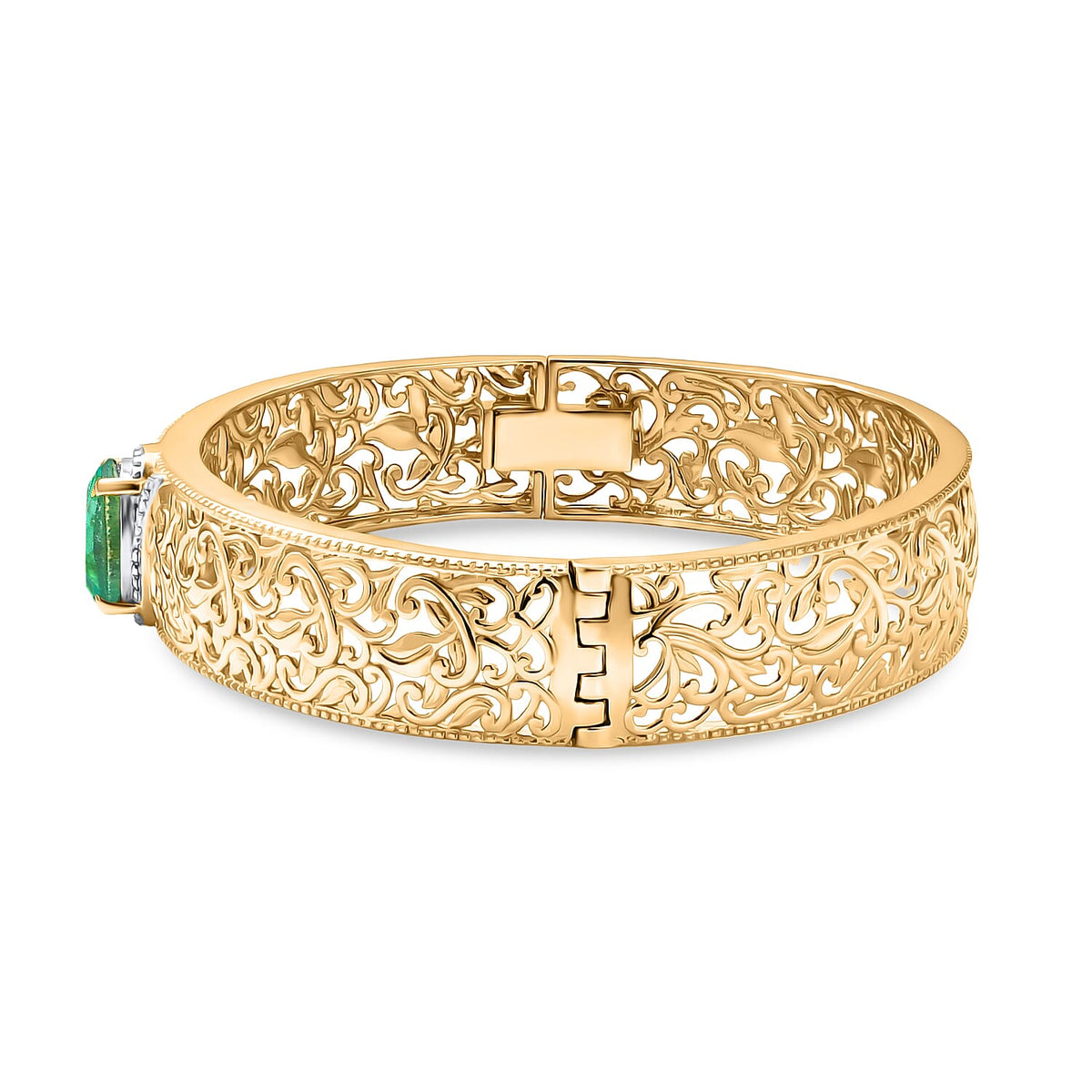 Close Out Deal- EverTrue Emeraldine Triplet Quartz Filigree Bangle (Size - 7.5) in Yellow Gold Tone 5.00 Ct. 8305409 4