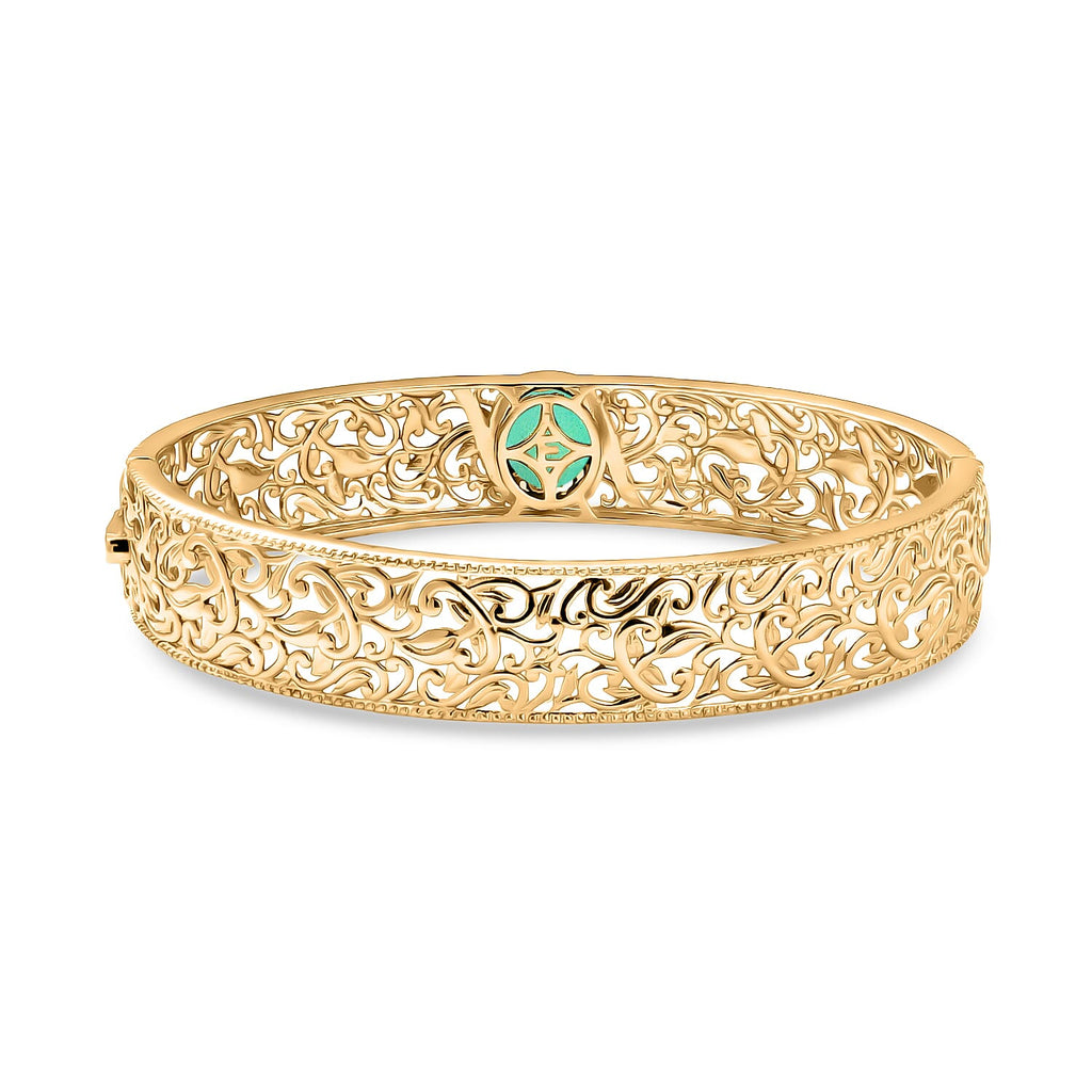 Close Out Deal- EverTrue Emeraldine Triplet Quartz Bangle (Size - 7.5) in Yellow Gold Tone 5.00 Ct.
