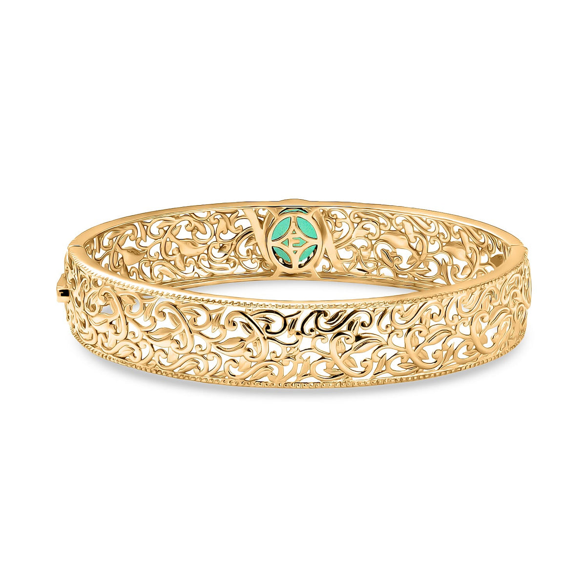 Close Out Deal- EverTrue Emeraldine Triplet Quartz Filigree Bangle (Size - 7.5) in Yellow Gold Tone 5.00 Ct. 8305409 5