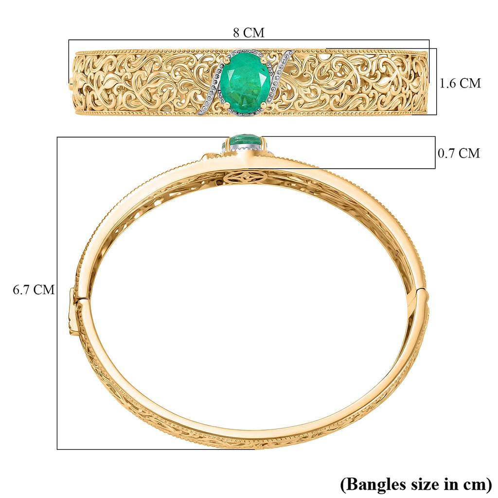Close Out Deal- EverTrue Emeraldine Triplet Quartz Bangle (Size - 7.5) in Yellow Gold Tone 5.00 Ct.