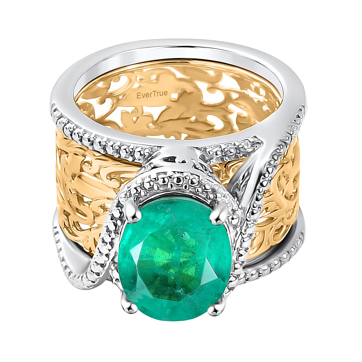 EverTrue Set of 2 Emeraldine Triplet Quartz Solitaire Rings in Platinum Overlay &amp; Yellow Two Tone 4.11 Ct. 8314387 0