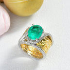 EverTrue Set of 2 Emeraldine Triplet Quartz Solitaire Rings in Platinum Overlay & Yellow Two Tone 4.11 Ct.