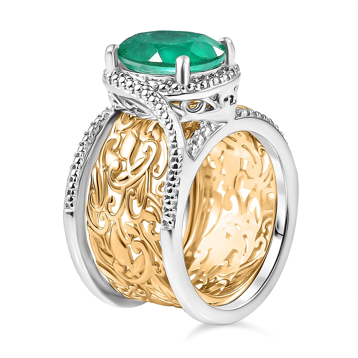 EverTrue Set of 2 Emeraldine Triplet Quartz Solitaire Rings in Platinum Overlay &amp; Yellow Two Tone 4.11 Ct. 8314387 5
