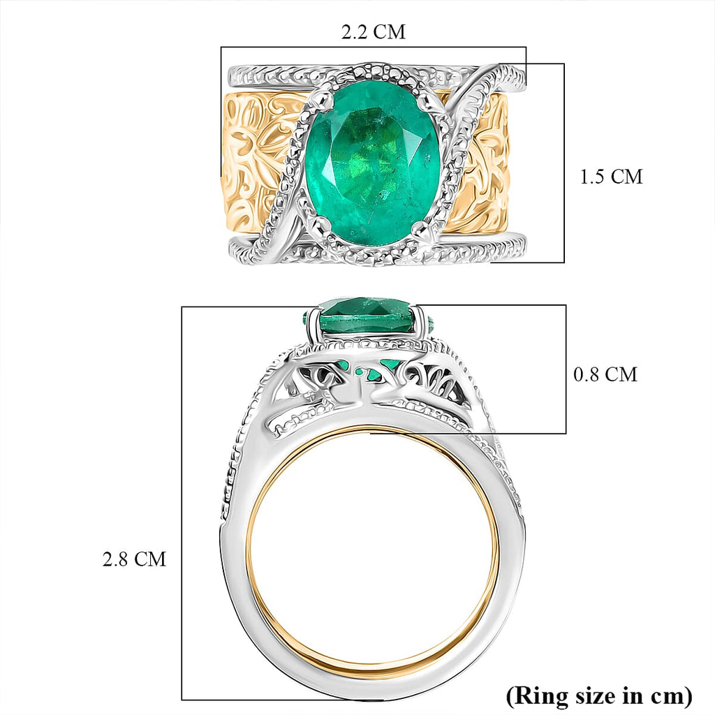 EverTrue Set of 2 Emeraldine Triplet Quartz Solitaire Rings in Platinum Overlay & Yellow Two Tone 4.11 Ct.