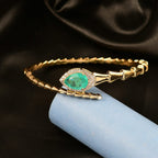 EverTrue Emeraldine Triplet Quartz & White Zircon Full Bangle (Size - 7.5) in Yellow Gold Plated 6.82 Ct.