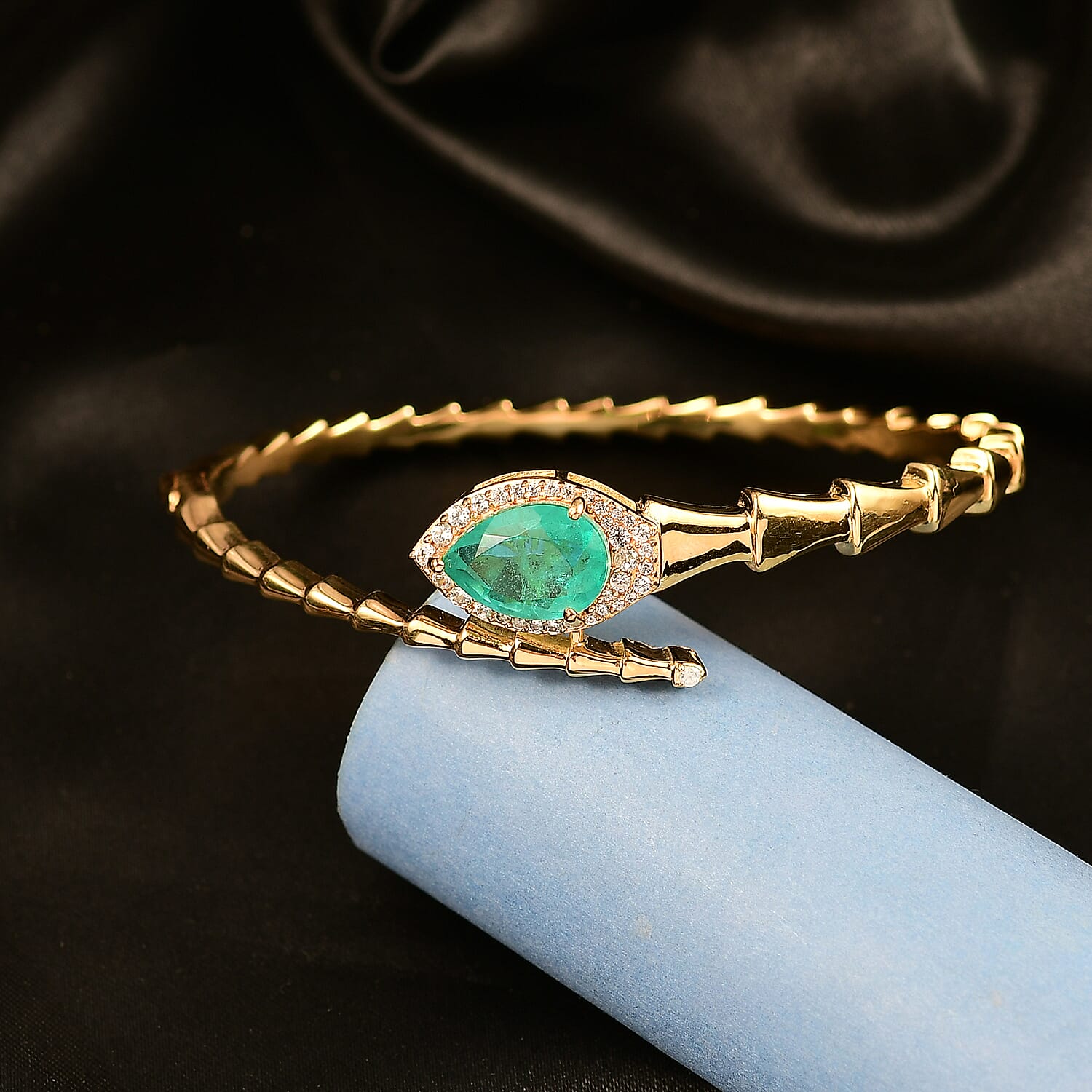 EverTrue Emeraldine Triplet Quartz &amp; White Zircon Full Bangle (Size - 7.5) in Yellow Gold Plated 6.82 Ct. 8358212 2