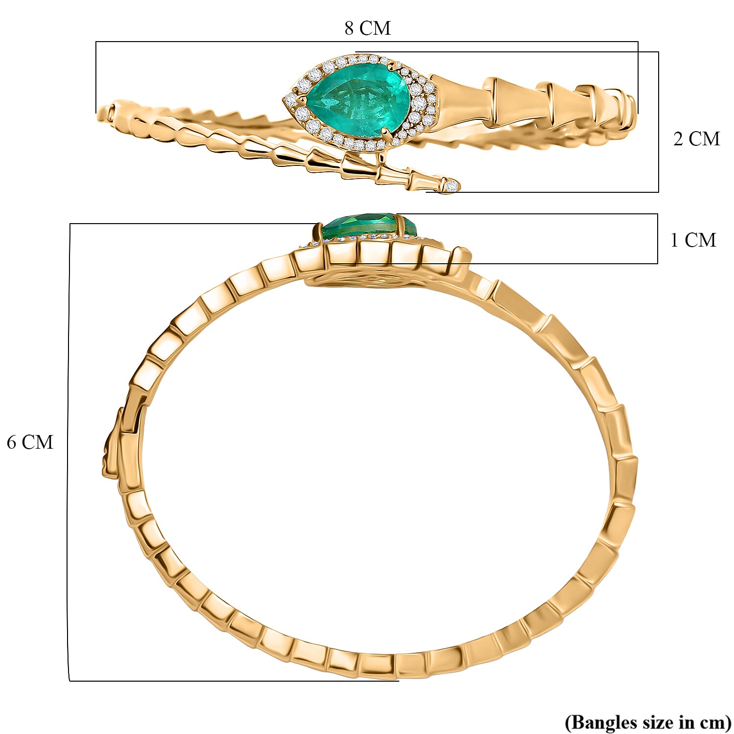 EverTrue Emeraldine Triplet Quartz &amp; White Zircon Full Bangle (Size - 7.5) in Yellow Gold Plated 6.82 Ct. 8358212 6