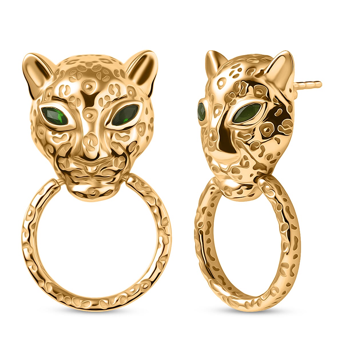 Designer Inspired - Natural Chrome Diopside Panther Earrings in Yellow Gold Plated 8236054 0