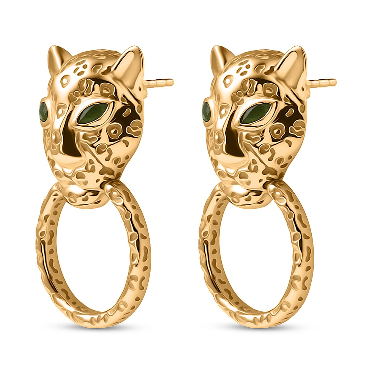 Designer Inspired - Natural Chrome Diopside Panther Earrings in Yellow Gold Plated 8236054 4