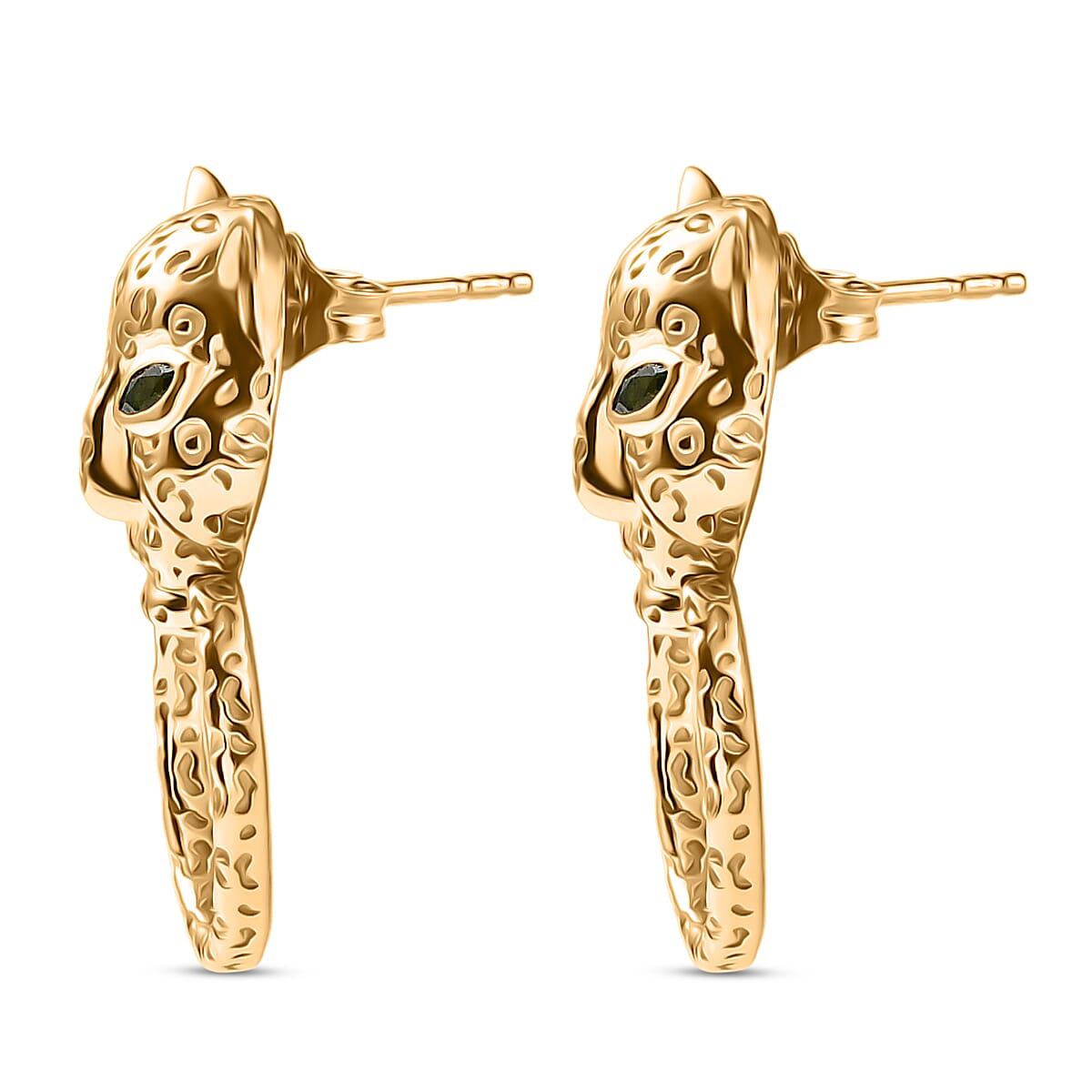 Designer Inspired - Natural Chrome Diopside Panther Earrings in Yellow Gold Plated 8236054 5