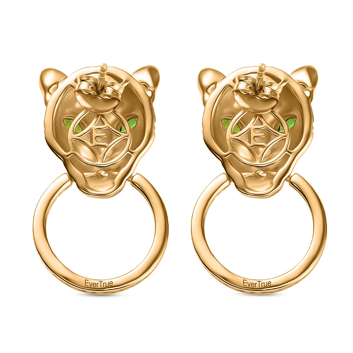 Designer Inspired - Natural Chrome Diopside Panther Earrings in Yellow Gold Plated 8236054 6