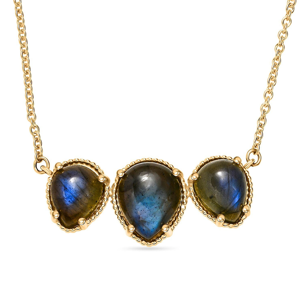 EverTrue Labradorite Trilogy Necklace (Size - 20) Pure Yellow Brass Mix Metal 10.56 Ct. 8261419 0